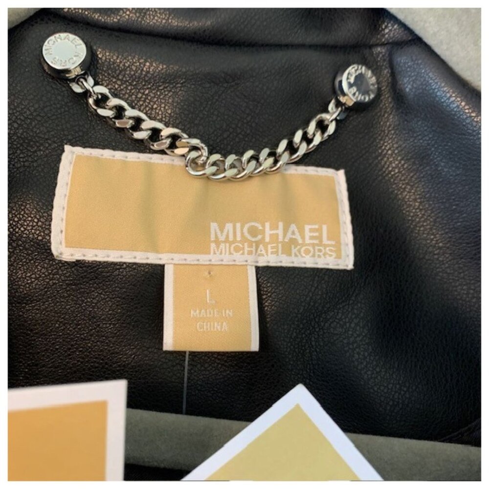 Michael Kors Women's Vegan Leather Moto Jacket Black Size Large NWT - Picture 11 of 14
